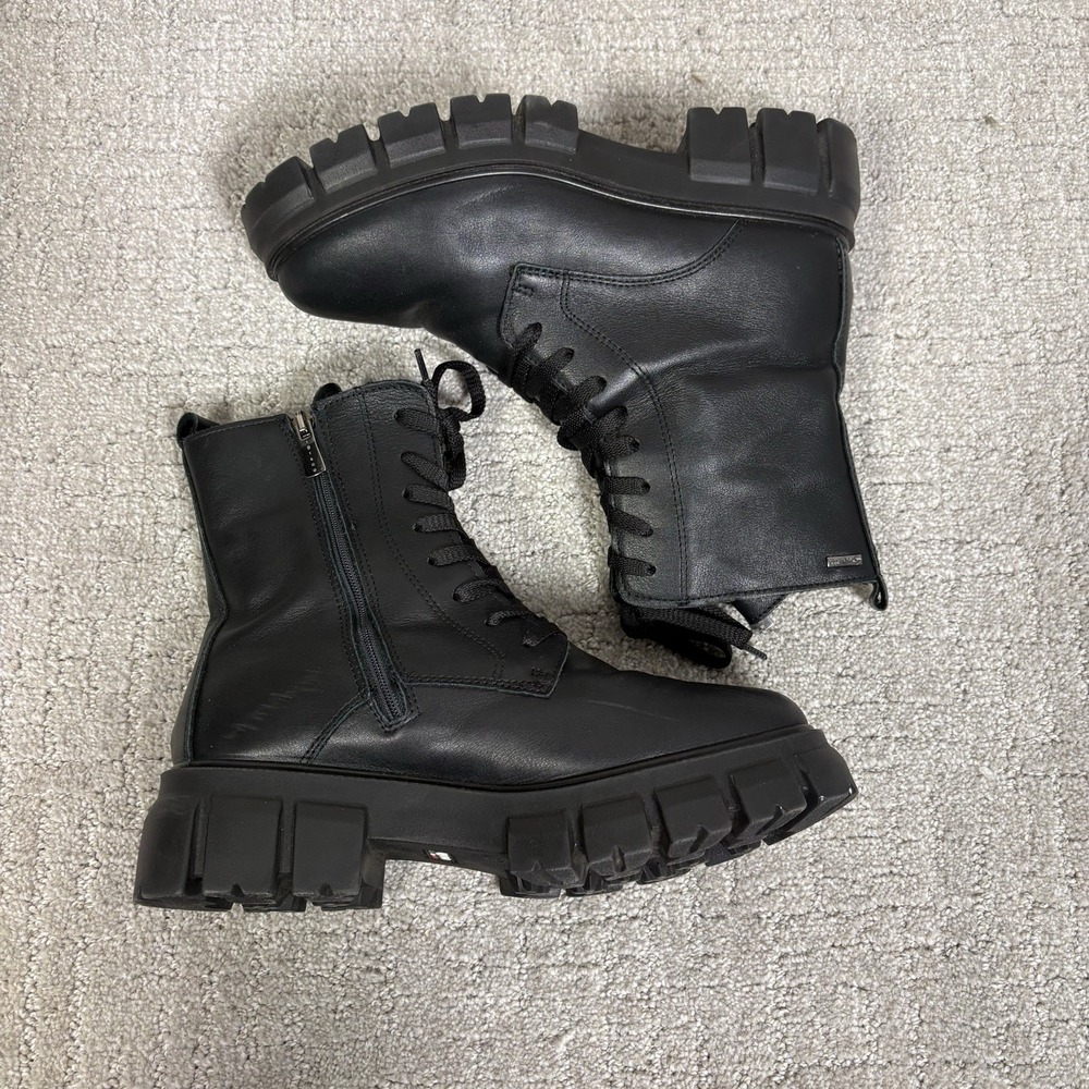 Igi&co Women's Black Combat Boot Size 39 Leather Chunky Lug Gore-Tex Round Toe